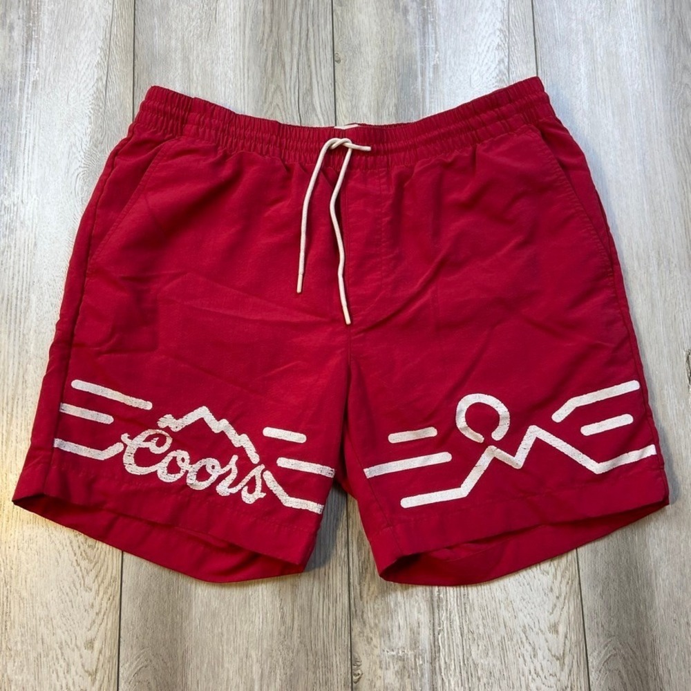 Huckberry Coors Banquet Shorts Mens M Red White Graphic Trunks Beer Outdoor Men